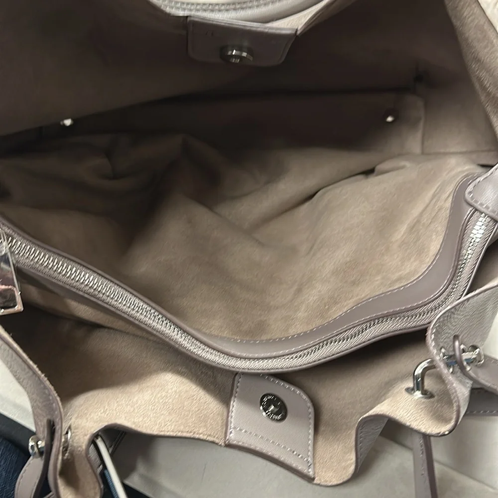 SONDRA ROBERTS Squared Gray Vegan Leather Double Handle Large Hobo Shoulder Bag